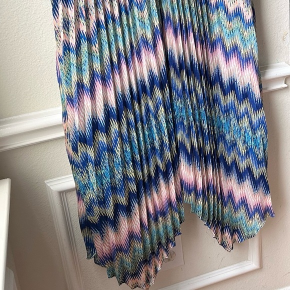 NWT Ramy Brook Giana Halter Maxi Dress Blue Pink Retro Chevron Sz XXL - Picture 12 of 16